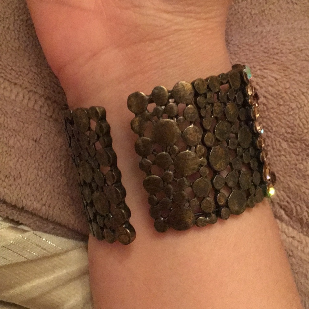 Brown Neutral Stoned Statement Cuff Bracelet - image 6